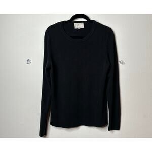 Debbie Morgan Solid Black Round Neck Long Sleeve Banded Waist Sweater L